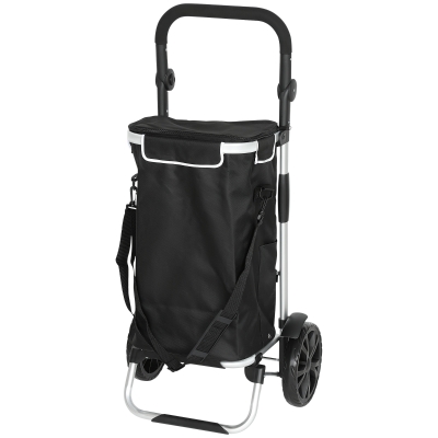 HOMCOM Chariot Courses Pliable 40L Roulettes Poignée Noir