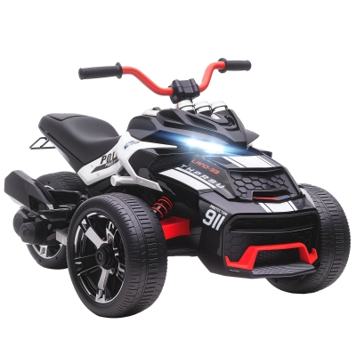 AIYAPLAY Quad Eléctrico para Niños 12V con 2 Motores Velocidad hasta 5 km/h 3 Ruedas Suspensión Negro y Blanco