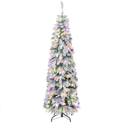 HOMCOM Árbol de Navidad Estrecho 180 cm con Luces LED Bicolores 11 Modos de Iluminación Temporizador 540 Ramas Verde