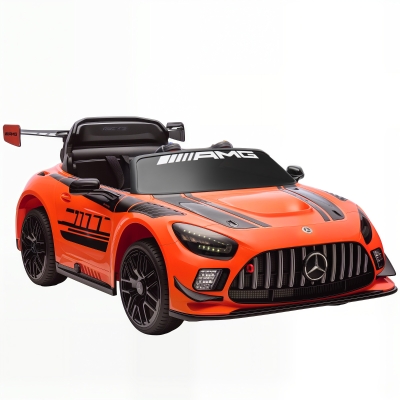 AIYAPLAY Coche Eléctrico para Niños Mercedes-AMG GT3 Evo con Mando a Distancia Motor Doble Ruedas Auxiliares Asa Música Naranja