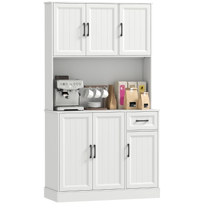 HOMCOM Keukenkast, 180,5 cm, voorraadkast, werkblad, kabeldoorvoer, verstelbare planken, MDF, Wit