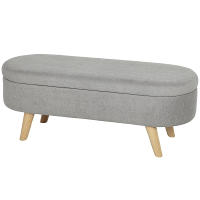 HOMCOM Pouf Rangement Velours Gris Pieds Bois Matelassé