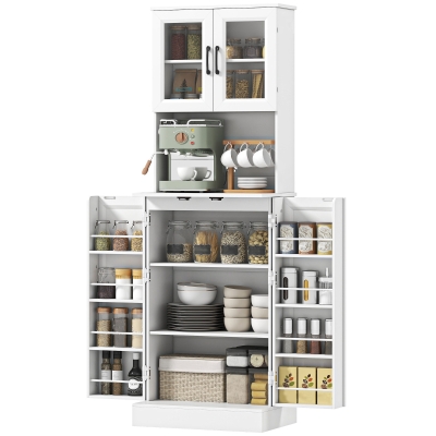 HOMCOM keukenkast met verstelbare plank en werkblad acryldeuren, 60 x 39,5 x 180 cm, wit