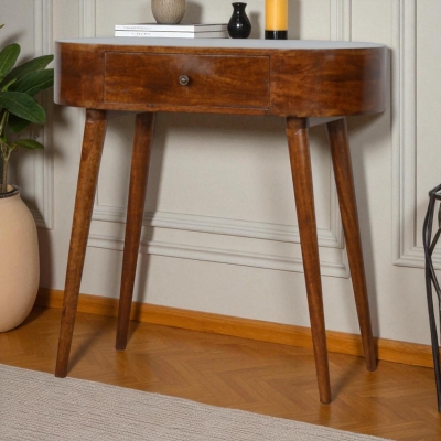 Albion Solid Mango Wood Console Table with Drawer and Stain-Based Finish, Brown