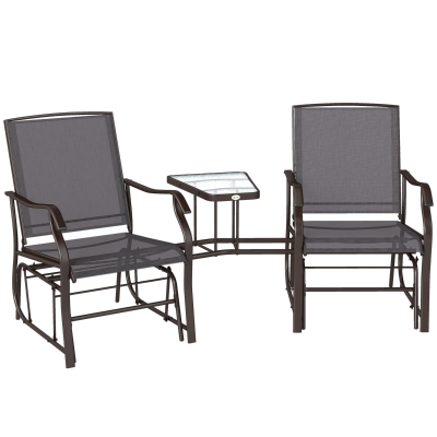 Outsunny Gliding Jack and Jill Seat with Glass-Top Table Grey