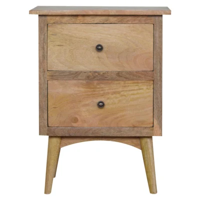 Solid Wood Nordic Bedside Table with 2 Smooth-Glide Drawers and Circular Design, Brown