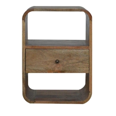 100% Solid Wood London Bedside Table with Drawer and 2 Open Slots, Brown