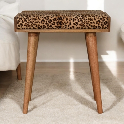Solid Wood Footstool with Comfort-Filled and Hand-Finished, Brown
