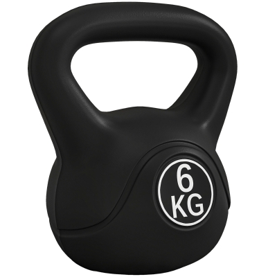 HOMCOM Pesa Rusa de 6 kg Kettlebell Relleno de Arena con Mango Ancho Antideslizante para Entrenamiento 20x13x22 cm Negro