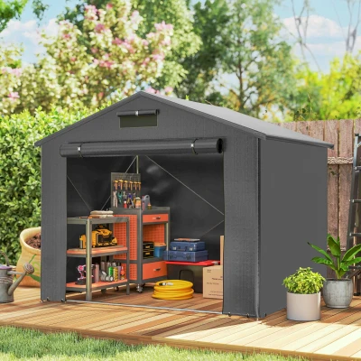 Outsunny Tenda-garagem 2,5x1,8 m Impermeável Tenda de garagem com porta enrolável com fecho janela de ventilação Cinza escuro