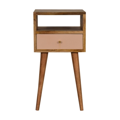 Solid Mango Wood Bedside Table with Drawer and Open Shelf, Brown