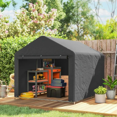 Outsunny Abrigo de jardim tenda de armazenamento impermeável abrigo para moto porta enrolável com zíper, 200 x 238 x 183 cm, cinza escuro