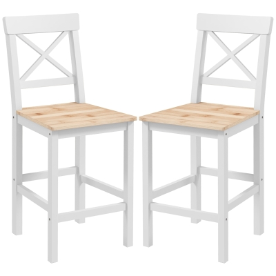 HOMCOM Lot 2 Tabourets Bar Dossier Haut Bois Blanc 41x46x97,5cm