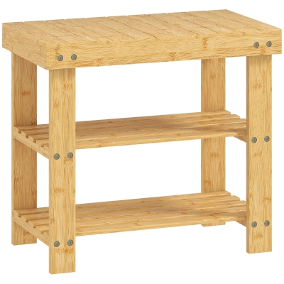 HOMCOM Bamboo Shoe Storage Bench 3-Tier Natural Wood