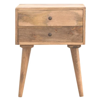 Solid Mango Wood Bedside Table with Nordic Legs and Clear Natural Finish, Brown