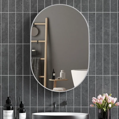 HOMCOM 60cm Round Tempered Glass Bathroom Mirror - Silver Tone