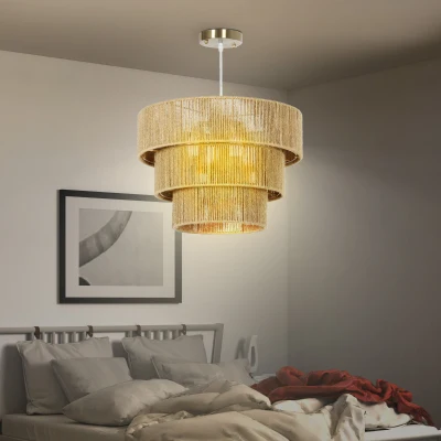 HOMCOM Hemp Rope Pendant Light 3-Layer Boho Light Brown