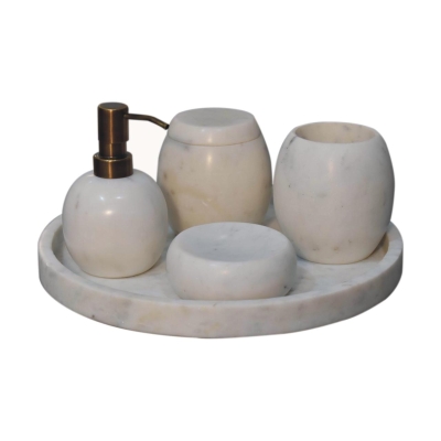 5-Piece Marble Bathroom Accessories Set with Sustainable Durable Design, 10L x 10W x 14H cm, White