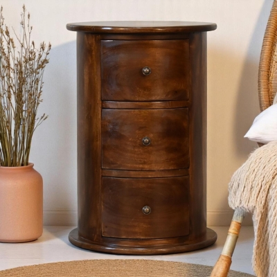 100% Solid Mango Wood Bedside Cabinet with Drawer and Stain-Based Finish, Brown