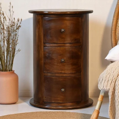 100% Solid Mango Wood Bedside Cabinet with Drawer and Stain-Based Finish, Brown