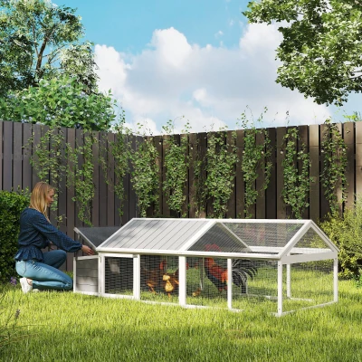 PawHut Garten-Hühnerstall für 4–8 Hühner aus Holz mit Maschendraht und aufklappbarem Dach, 240x112.5x76 cm, Weiß