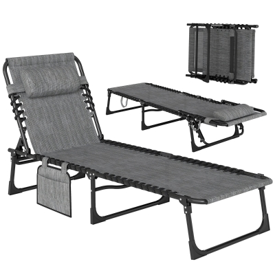 Outsunny Tumbona plegable baño de sol respaldo reclinable 5 niveles reposacabezas desmontable 189 x 58 x 30 cm gris