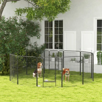PawHut Parque para cachorros 12 piezas recinto plegable con 2 puertas 12 paneles de acero de 80x100 cm cada uno Gris