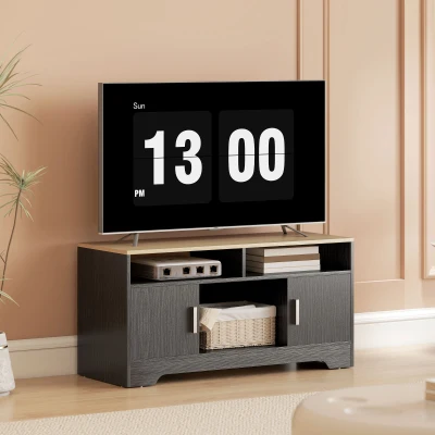 HOMCOM Meuble TV Bois Noir 105cm avec Niches et Armoires