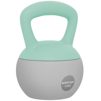 SPORTNOW Pesa Rusa 12 kg Kettlebell Relleno de Arena Metálica Mango Antideslizante para Entreno en Casa 21x21x30 cm Verde y Gris