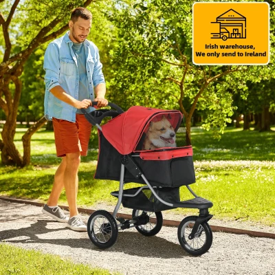 PawHut One-click Folding Pet Stroller Dog/Cat Travel Carriage with Adjustable Canopy, Cupholder, Storage Basket, Red