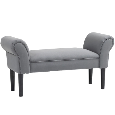 HOMCOM Banco Pie de Cama Tapizado en Lino Sintético con Patas de Madera Reposabrazos y Asiento Acolchado Gris Oscuro