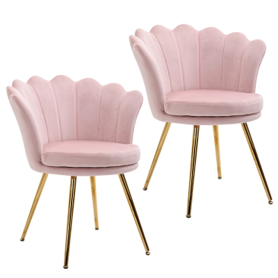 HOMCOM Fauteuils Coquillage Velours Rose Métal Doré 2pcs