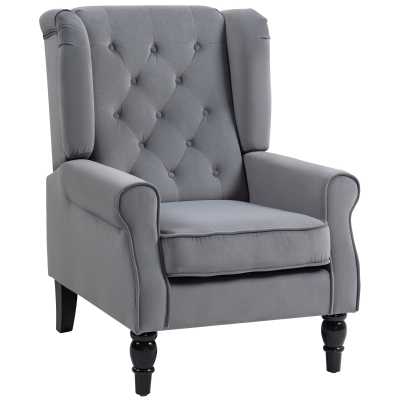 HOMCOM Wingback Accent Chair Tufted Upholstered Light Grey