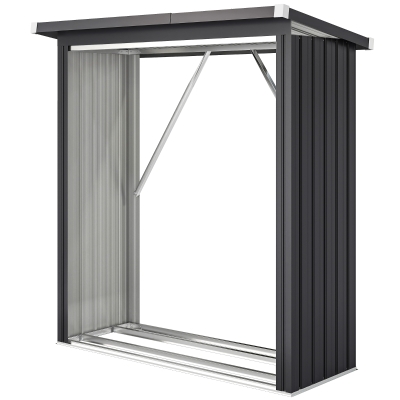 Outsunny Abri-Bûches Acier Gris 150x66,5x150cm Toit Incliné
