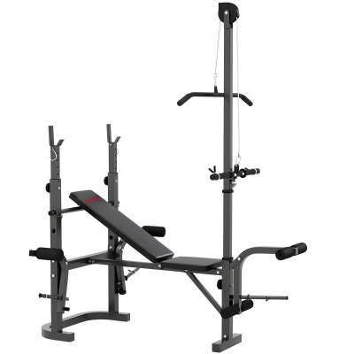 SPORTNOW Banco de Musculação Multifuncional Inclinável Banco de Pesos com Suporte para Barra Ajustável Extensão de Pernas  106x155x202 cm Preto