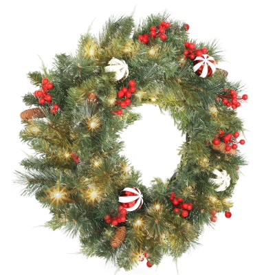 HOMCOM Couronne Noël 60cm 50 LED Minuterie Vert Décoratif