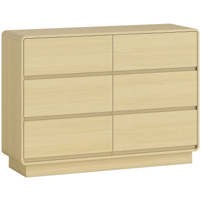 HOMCOM Aparador con 6 Cajones Bordes Redondeados para Salón Cocina Entrada Oficina 120x38x86 cm Natural