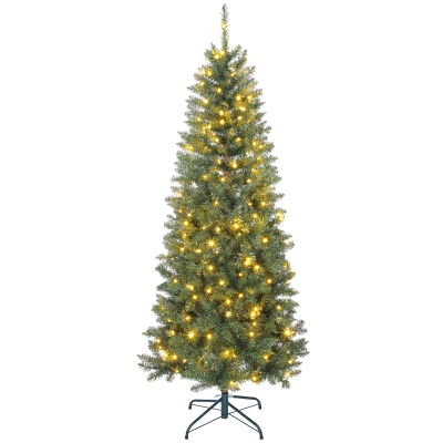 HOMCOM Sapin de Noël 180cm Vert avec Lumières et Support Métal
