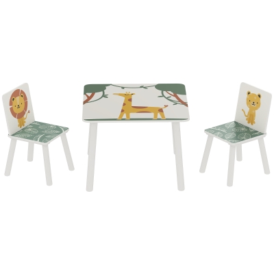AIYAPLAY Table Enfant Bois avec 2 Chaises Motifs Animaux Vert