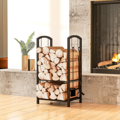 Outsunny Metal Firewood Rack Black 40x30x74.5cm