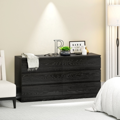 HOMCOM Cómoda Dormitorio con 6 Cajones Cajonera para Salón Oficina Estilo Moderno 140x40x71 cm Negro Veteado