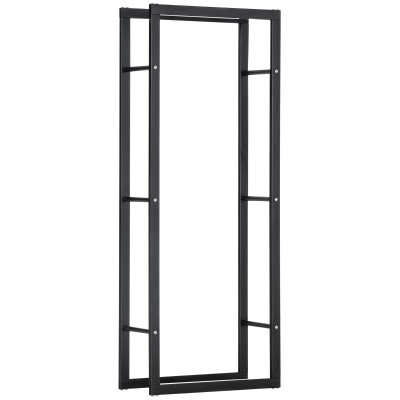 HOMCOM Soporte para Leña de Metal Estante de Leña Leñero de Exterior para Interior y Exterior Carga 100 kg 60x25x150 cm Negro