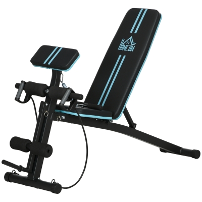 HOMCOM Banc de Musculation Réglable Pliable Acier Noir Bleu