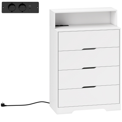 HOMCOM Cómoda para Dormitorio de 4 Cajones con Estación de Carga Puerto USB Puerto USB-C Estante Abierto 80x40x120 cm Blanco