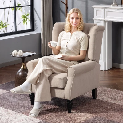 HOMCOM Retro Wingback Accent Chair Tufted Upholstered Beige