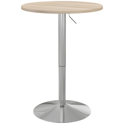 HOMCOM Mesa Alta Cocina Mesa Alta Bar Redonda para 2 Personas Altura Ajustable Tablero Giratorio 360° 60x60x91 cm Roble Claro