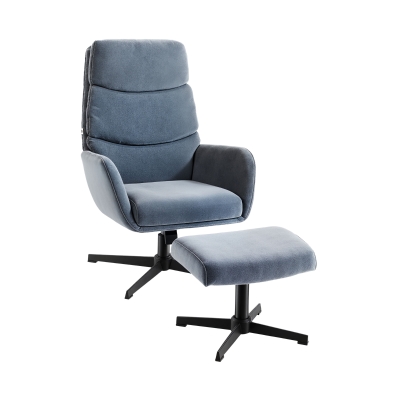 HOMCOM Poltrona Estofada com Puff, Poltrona Lounge com Encosto Alto, Base Metálica, para Sala de Estar, Quarto, Cinza