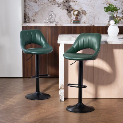 HOMCOM Faux Leather Bar Stools Set of 2 Dark Green
