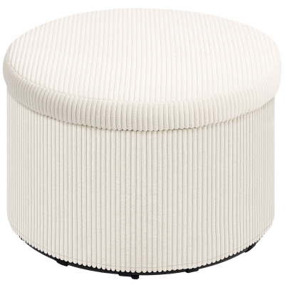 HOMCOM Pouf Rond Velours Beige Coffre Rangement Ø60 cm