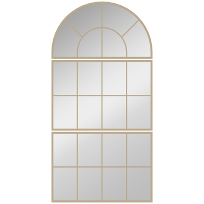 HOMCOM Oglindă de perete arcuită oglindă de perete în formă de fereastră set de 3 piese cadru din metal 76 x 150 cm auriu